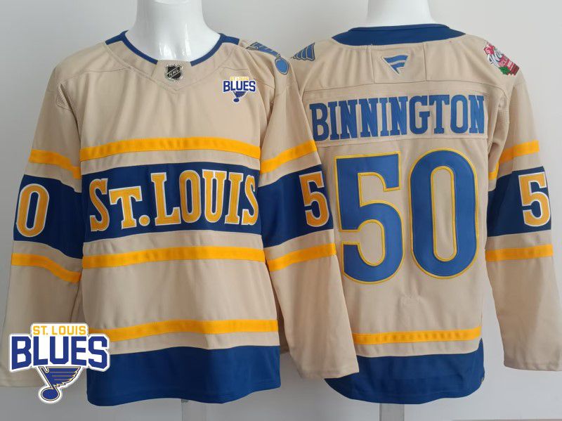 Men St.Louis Blues #50 Binnington Cream 2025 Fanatics Home Premium NHL Jersey